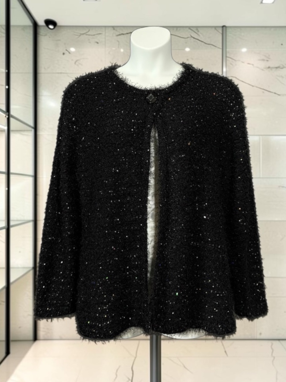 NEW, Moffi, XL, Black Sequin Sparkle Knit Cardigan Sweater